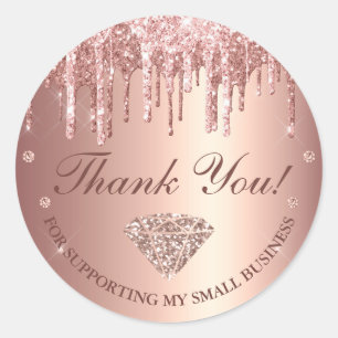 Rose Gold Droppande Glitter Liten Företag Runt Klistermärke