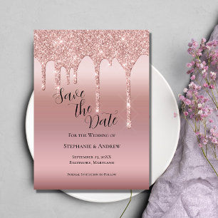 Rose Gold Droppande Glitter Röda QR-kod Spara Datumet