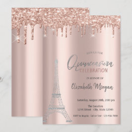 Rose Gold-dropppar, Eiffeltornet Quinceanera-inbju Inbjudningar