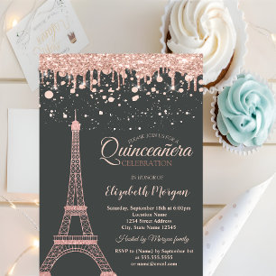 Rose Gold Eiffeltornet, Drippar Prickar Quinceañer Inbjudningar