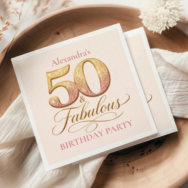 Rose Gold Elegant 50-årsdag Pappersservett (Skapare uppladdad)