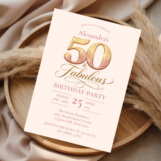 Rose Gold Elegant 50th Birthday Inbjudningar (Skapare uppladdad)