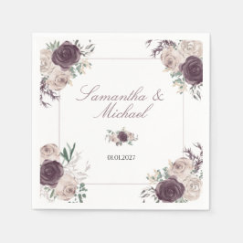 Rose Gold Elegant Blommig Namn Bröllopspar Pappersservett