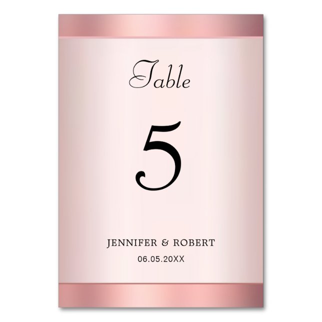 Rose Gold Elegant Handskriven Modern Mall Bordsnummer (Framsidan)