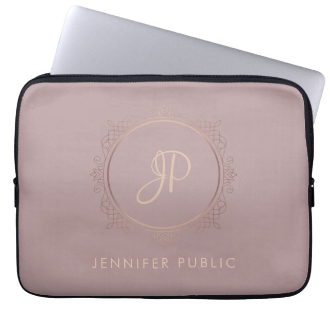Rose Gold Elegant Monogram Trendig Mall Laptop Fodral (Framsidan)