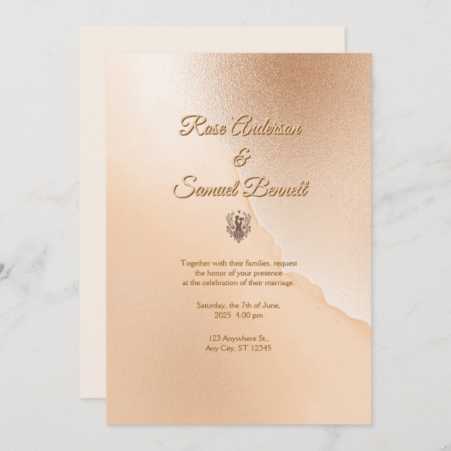 Rose Gold Elegant Wedding Invitation Inbjudningar (Fram/baksida)
