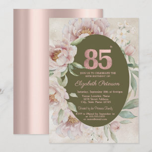 Rose Gold Eleganta Blommor 85-årsdag Inbjudningar