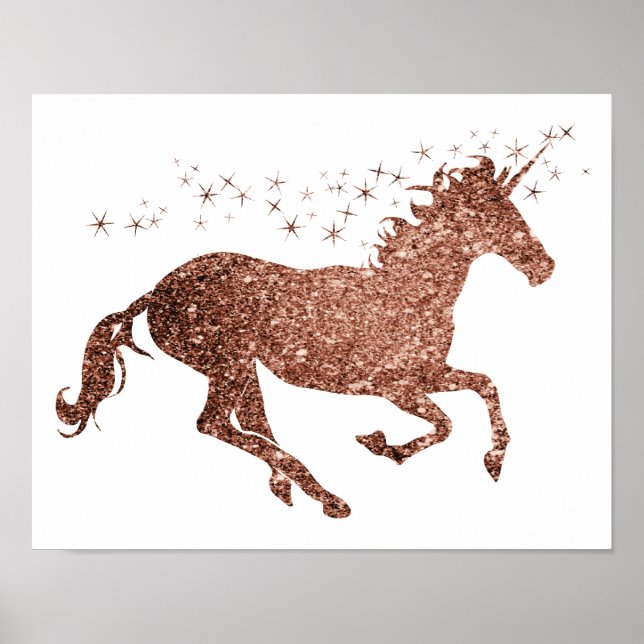 Rose Gold Enhörning Glitteraffisch Poster (Framsidan)