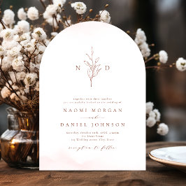 Rose gold enkel botanisk monogram rustik bröllop inbjudningar