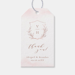 Rose gold enkel botanisk vapensköldsmonogram förlo presentetikett