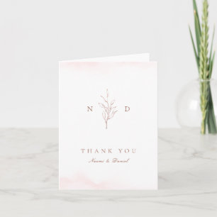 Rose gold enkla botaniska blad monogram bröllop tack kort