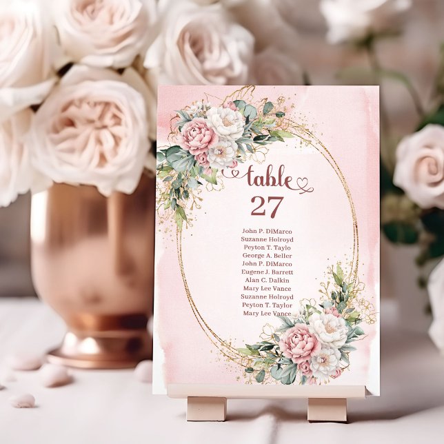 Rose Gold Eucalyptus Bröllops Bord Nummer Skylt Bordsnummer (Rose Gold Eucalyptus Wedding Table Number Sign)