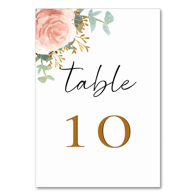 Rose gold eucalyptus greenery floral bordsnummer (Framsidan)