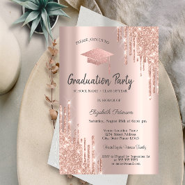 Rose Gold Examen Huva Glitterdroppar,Examen Inbjudningar