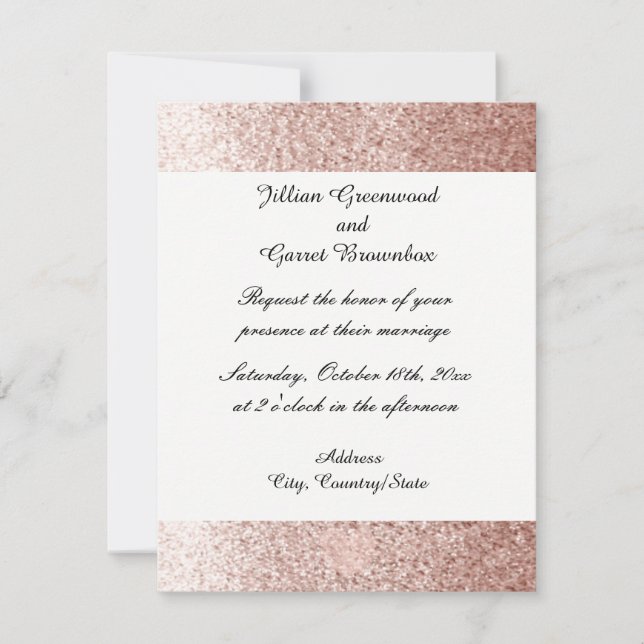 Rose Gold Fals Glitter Bröllopsinbjudan Inbjudningar (Framsida)