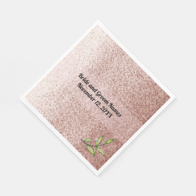 Rose Gold Fals Glitter Gröna blad Pappersservett (Hörn)