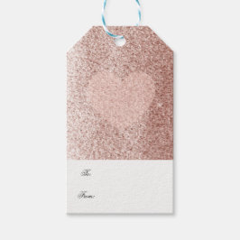 Rose Gold Fals Glitter Med Hjärtan Presentetikett