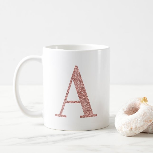Rose Gold Fals Glitter Monogram A Kaffemugg (Med munk)