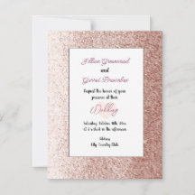 Rose Gold Fals Glitter Stil Bröllopsinbjudan