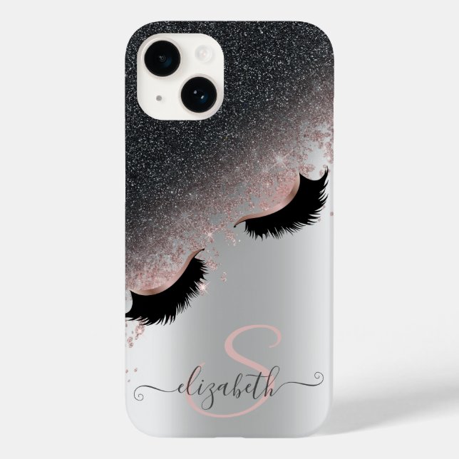 Rose Gold Falsa Ögonfransar Svart Glitter Silver (Baksida)