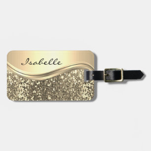 Rose Gold Falskt Glitter Bling Personlig Metall Bagagebricka