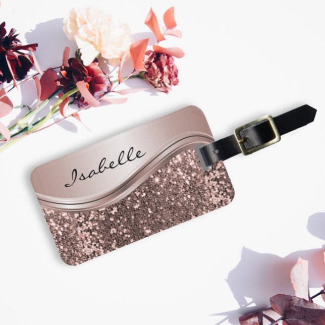 Rose Gold Falskt Glitter Bling Personlig Metall Bagagebricka (Skapare uppladdad)