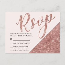 Rose Gold Falskt Gnistrande Glitterpaljett RSVP Inbjudan Vykort