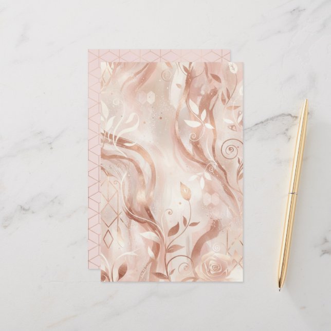 Rose Gold Feminine Aesthetic Two-Sided Paper Sheet (Fram/Back In Situ)