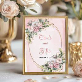 Rose Gold Floral Cards Gifts Baby Shower Tabletop Poster