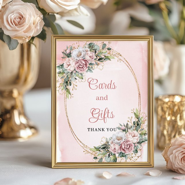 Rose Gold Floral Cards Gifts Baby Shower Tabletop Poster (Rose Gold Floral Cards and Gifts Baby Shower Tabletop)