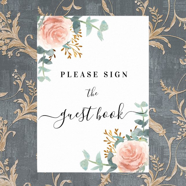 Rose gold floral eucalyptus guest book sign poster (Skapare uppladdad)