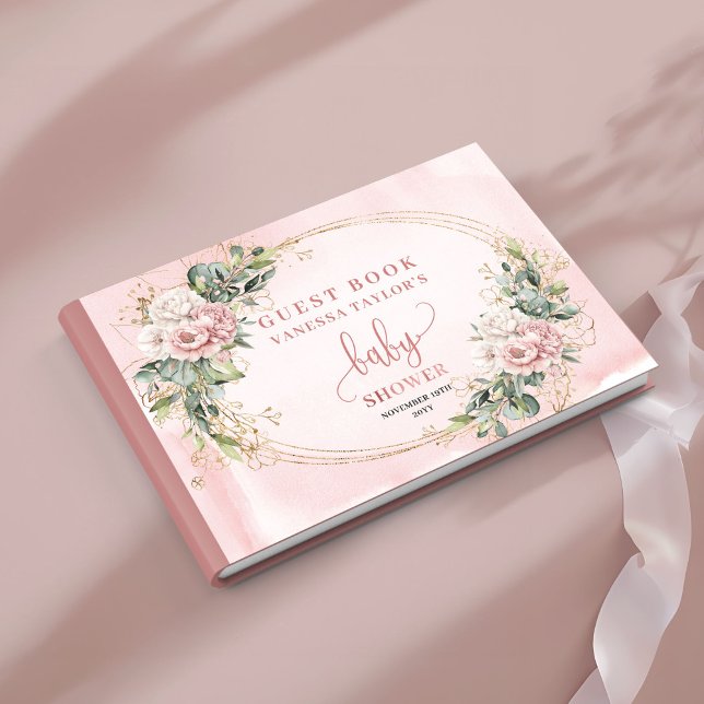 Rose Gold Floral Greenery Baby Shower Guest Book  Gästböcker (Rose Gold Floral Greenery Baby Shower Guest Book Girl)