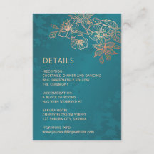 Rose Gold Floral Line Art Teal Wedding