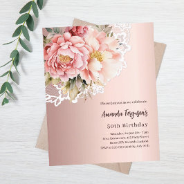 Rose gold florals lace 50-årsinbjudan
