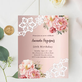 Rose gold florals lace 50-årsinbjudan