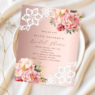 Rose gold florals lace BridShower-inbjudan