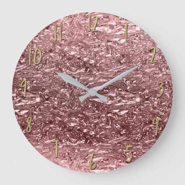 Rose Gold Flytande Krom Metallisk Chic Glam Stor Klocka (Framsida)