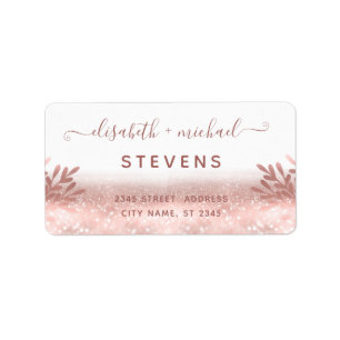 Rose gold foil botanical glittery calligraphy labe adressetikett
