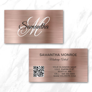 Rose Gold-folie Fancy Monogram QR-kod Visitkort