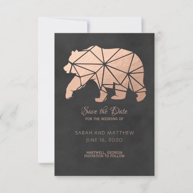 Rose Gold Folie Geo Björn Bröllop Save the Date Spara Datumet (Framsida)