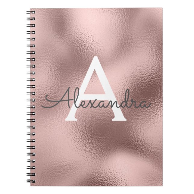 Rose Gold Folie Glans Monogram Anteckningsbok (Framsidan)
