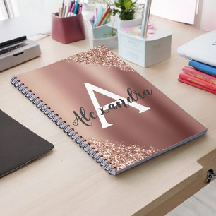 Rose Gold Folie Glitter Glans Monogram Journal Anteckningsbok
