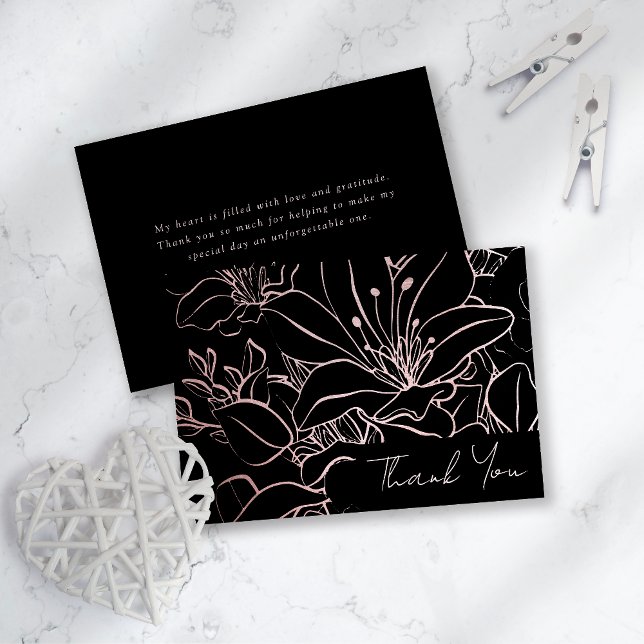 Rose Gold-folie Linje Konst Blommig Bröllopsdusch  Tack Kort (Skapare uppladdad)