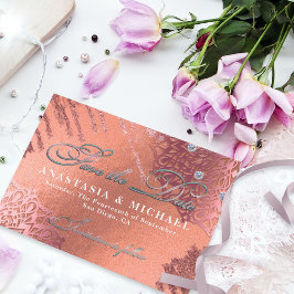 Rose Gold Folie Lyx Glam Elegant Stilfull Bröllop Spara Datumet