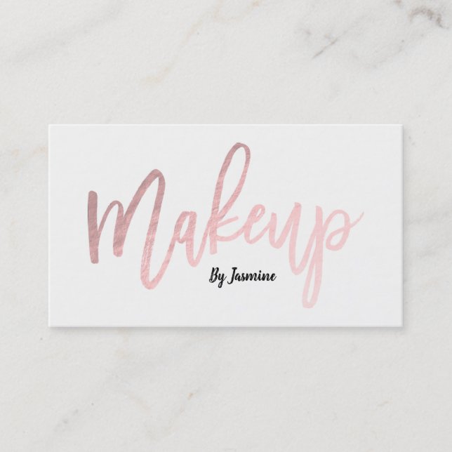 Rose Gold Folie Smink Modern Skript Penseldrag Visitkort (Framsida)