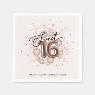 Rose Gold Folie Söt 16 Födelsedagsballonger Party Pappersservett