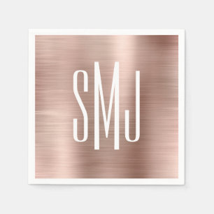 Rose Gold Folie Trebokstavsmonogram Pappersservett