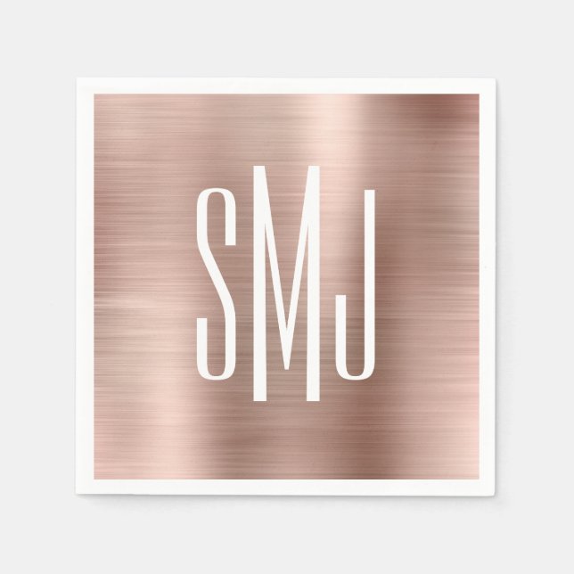 Rose Gold Folie Trebokstavsmonogram Pappersservett (Framsidan)
