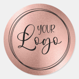 Rose Gold Folie Utseende Logo Runt Klistermärke