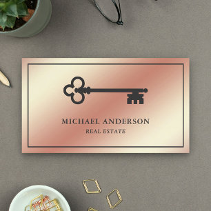 Rose Gold Folie Vintage Antik Nyckel Fastigheter Visitkort